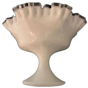 Milk Glass Silver Crest Ruffled Edge Bowl Vintage‎